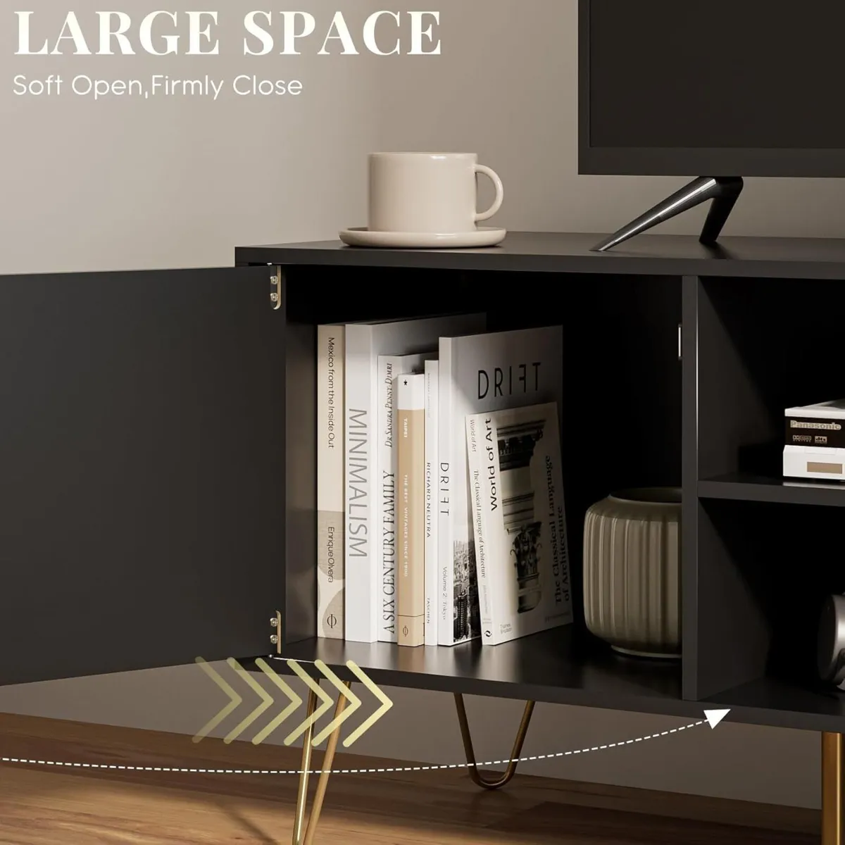 Black Wood TV Stand for up to 65 Inch 137cm Unit - Image 3