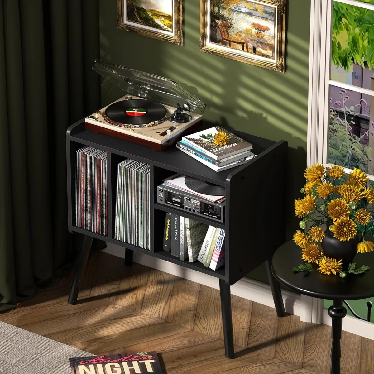 Record Player Table Mid-Century Stand with Vinyl - Image 3