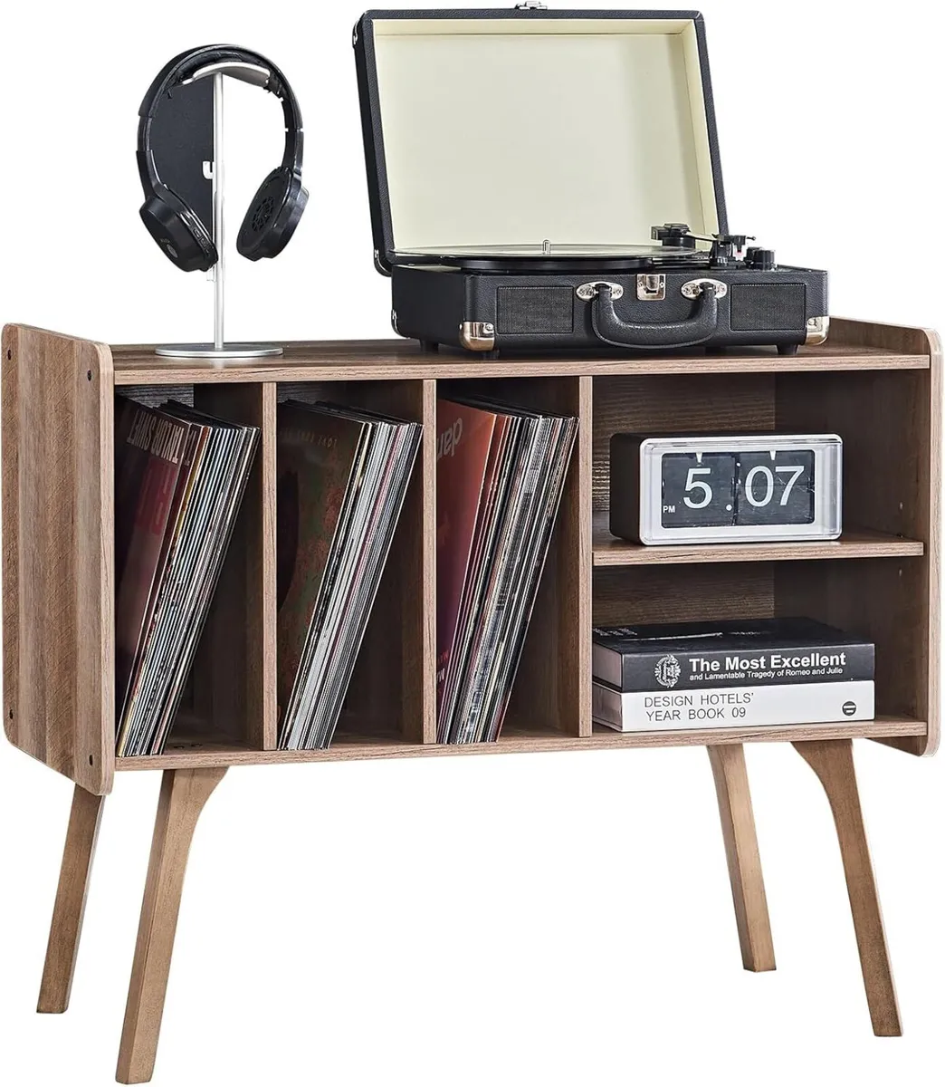 Oak Record Player Stand with 4 Cabinet Holds Up - Image 1