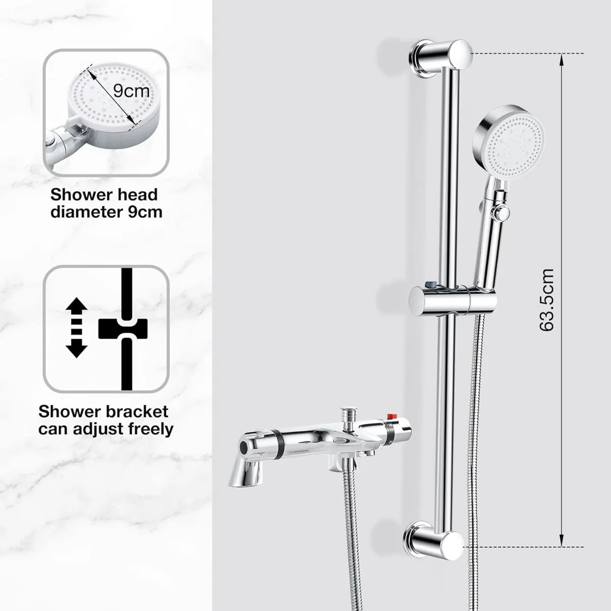 Thermostatic Bath Shower Mixer Tap with Riser Kit - Image 3