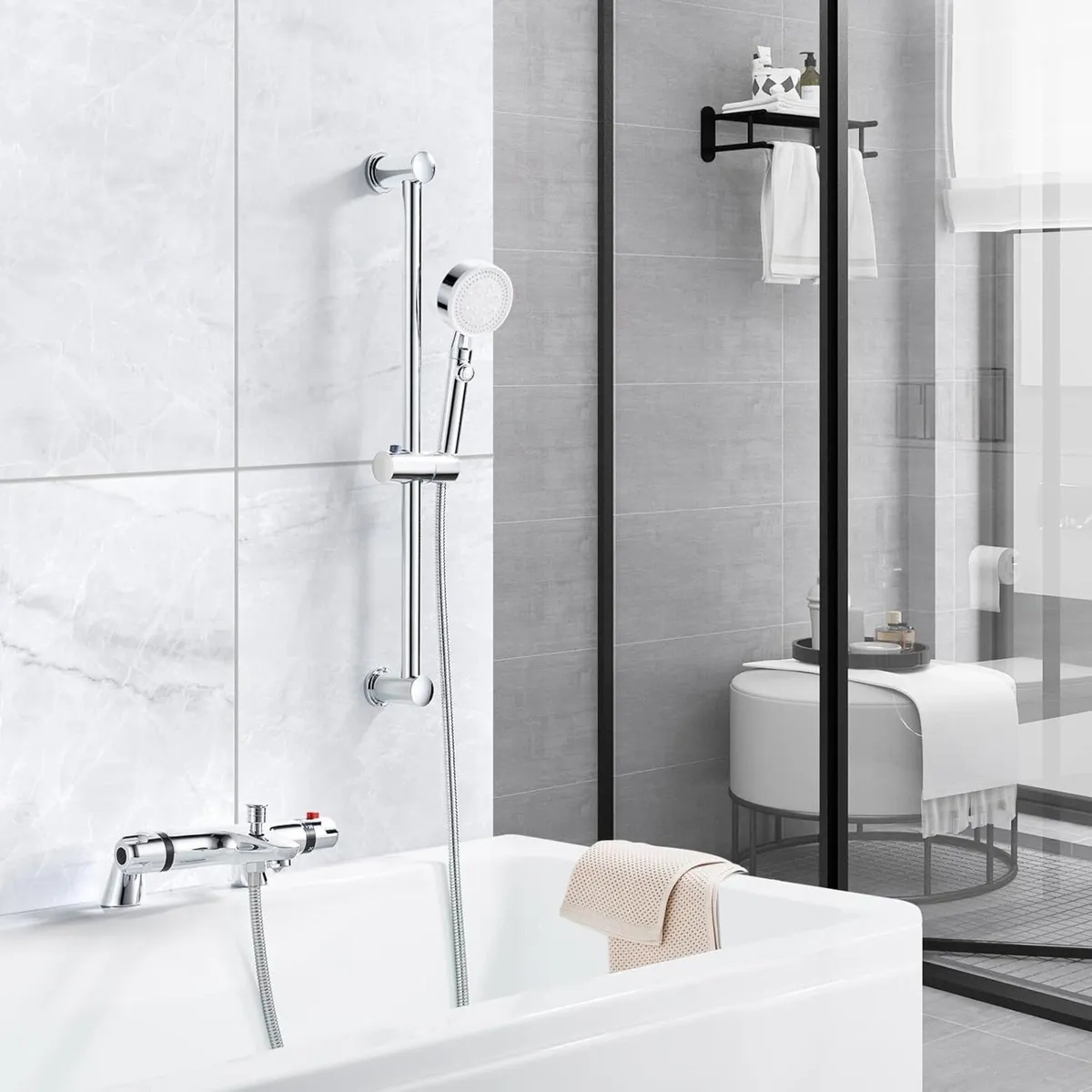 Thermostatic Bath Shower Mixer Tap with Riser Kit - Image 2
