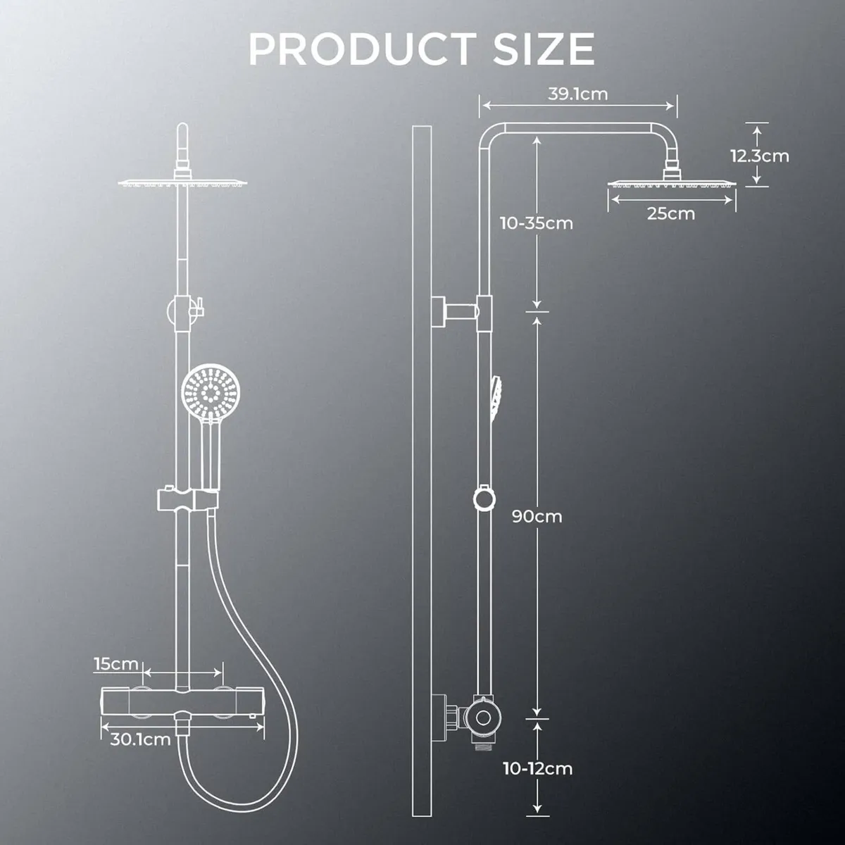 Thermostatic Shower Mixer Set Stainless Steel Bar - Image 2