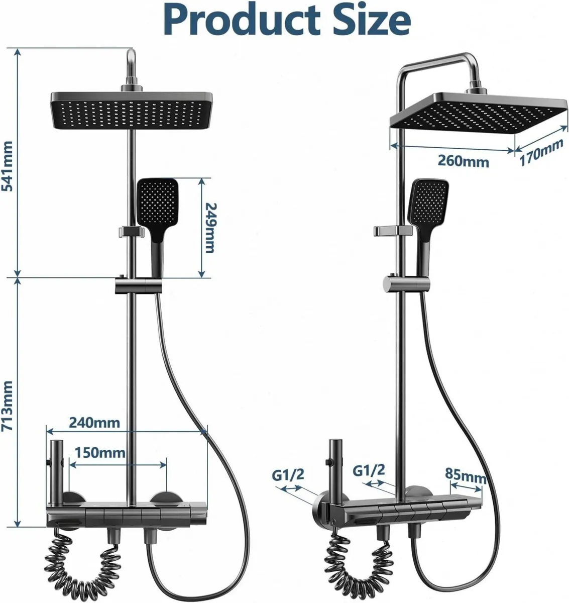 Shower Mixer Set with Height-Adjustable Rail - Image 3