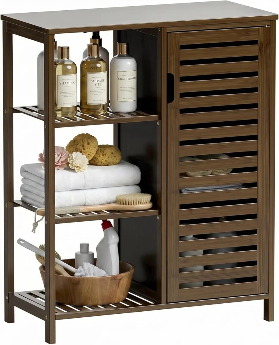 Walnut Bathroom Cabinet Bamboo Floor Standing - Image 1