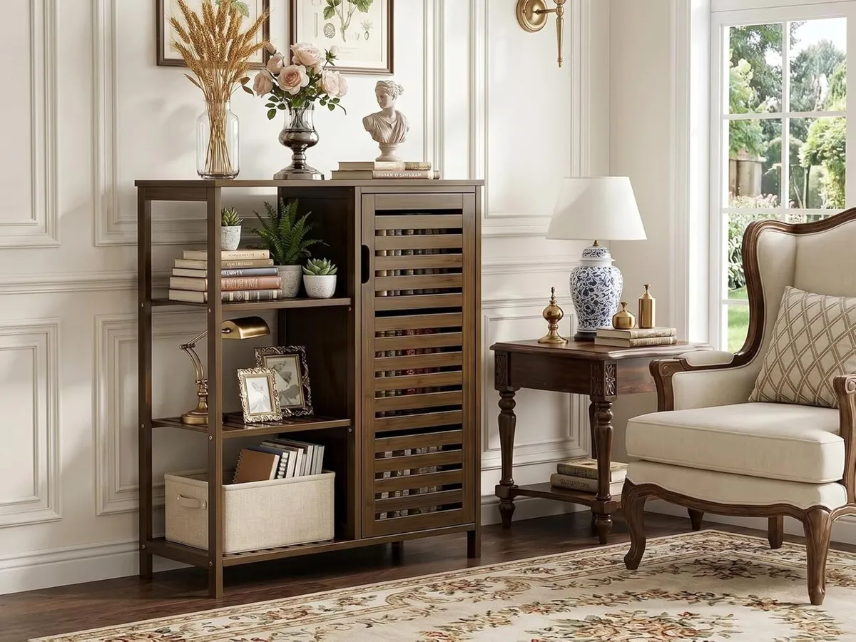 Walnut Bathroom Cabinet Bamboo Floor Standing - Image 2