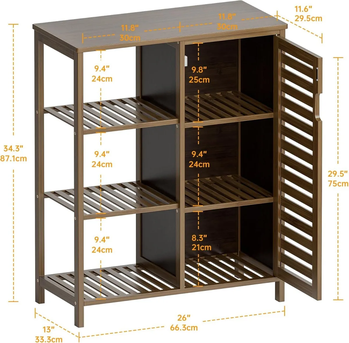 Walnut Bathroom Cabinet Bamboo Floor Standing - Image 3