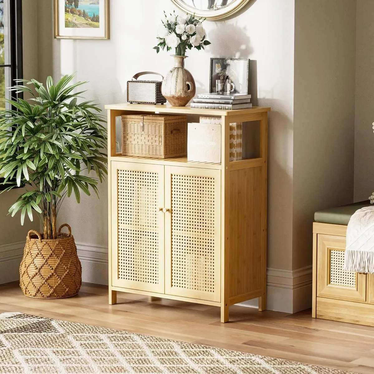 Rattan Bathroom Storage Cabinet Bamboo Floor - Image 2