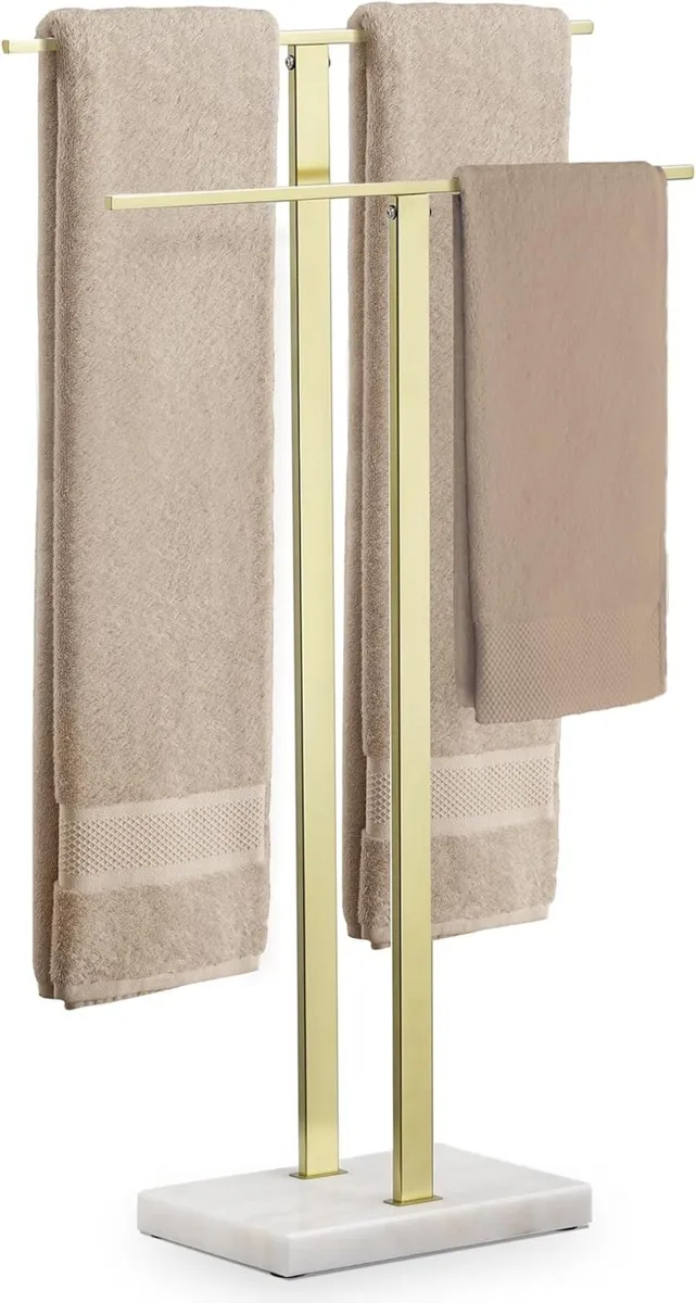 Standing Towel Rail with Marble Base 2-Tier Stand - Image 1