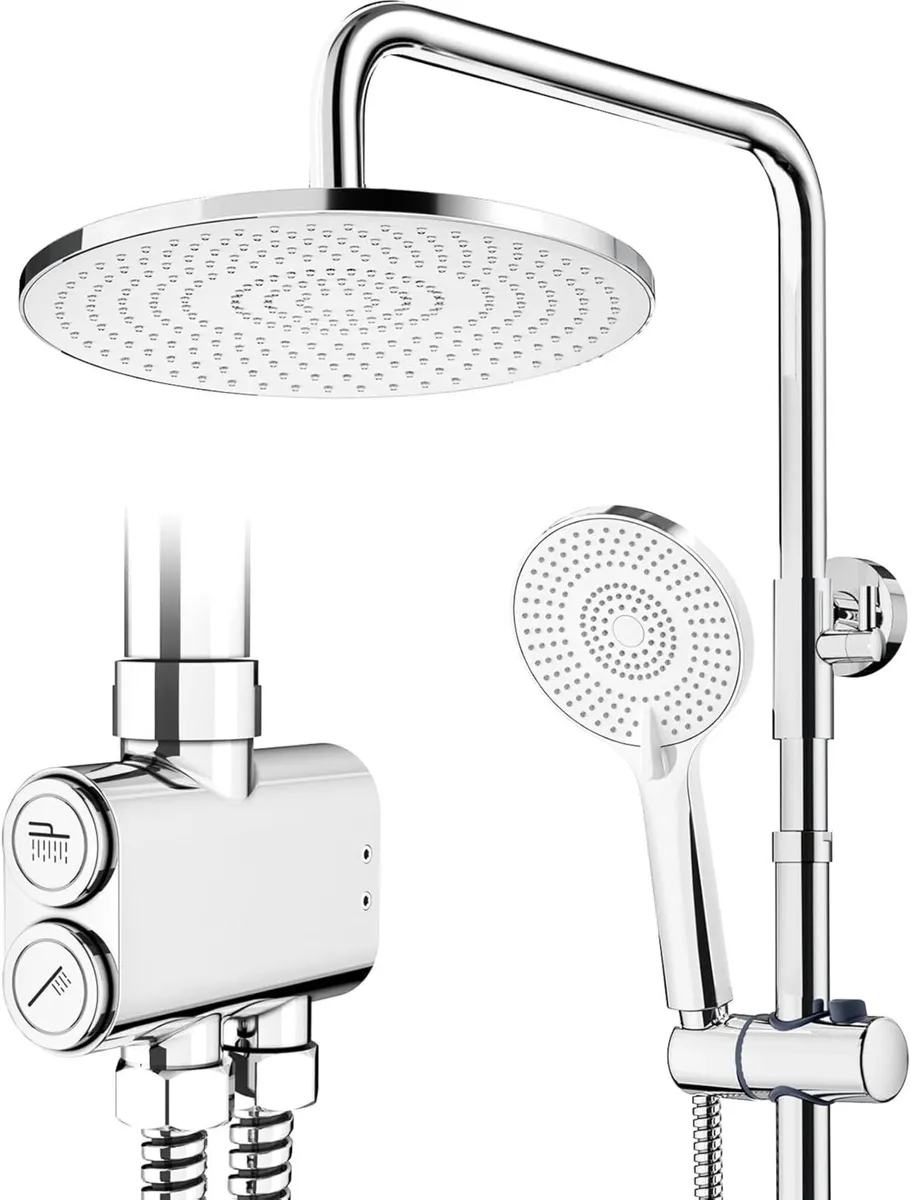 Shower Riser Rail Kit Chrome 10 Round Rainfall - Image 1