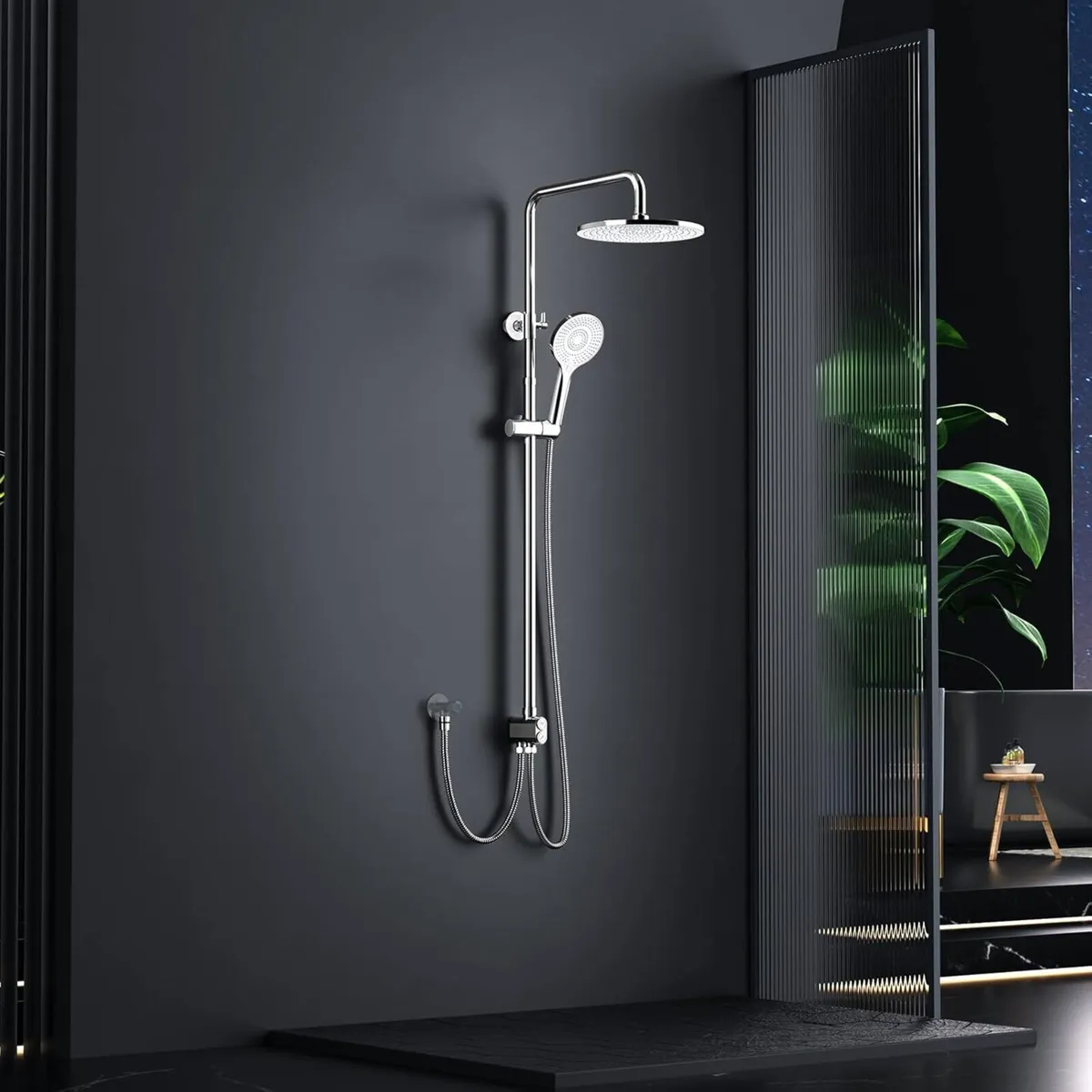 Shower Riser Rail Kit Chrome 10 Round Rainfall - Image 2