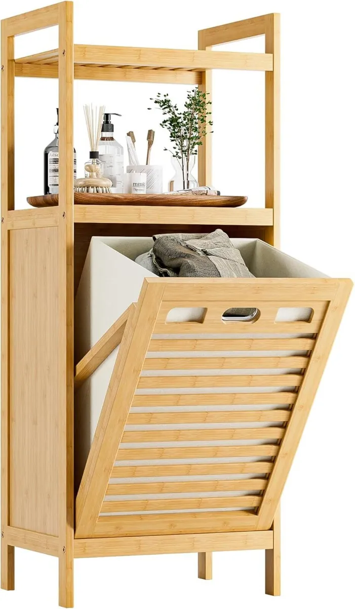 Tilt Out Laundry Hamper Bamboo Basket with - Image 1