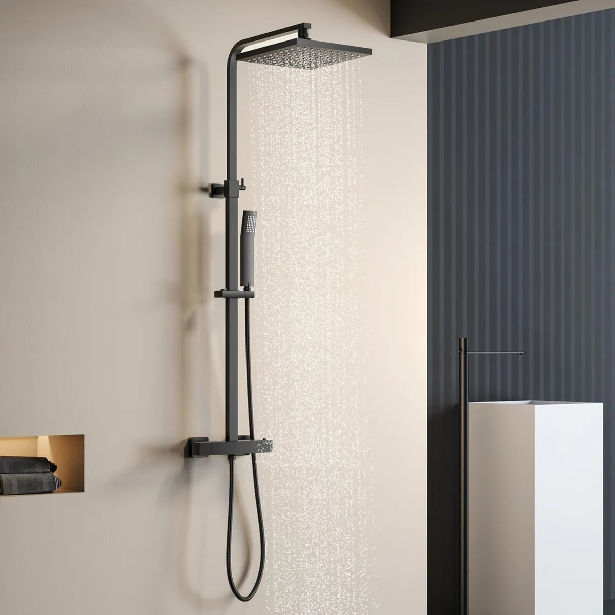 Shower Mixer Set Thermostatic Square Rainfall - Image 1