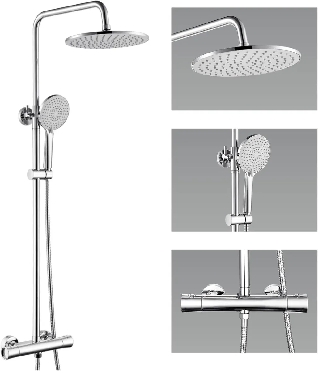 Thermostatic Shower Mixer Set 25cm Overhead - Image 1