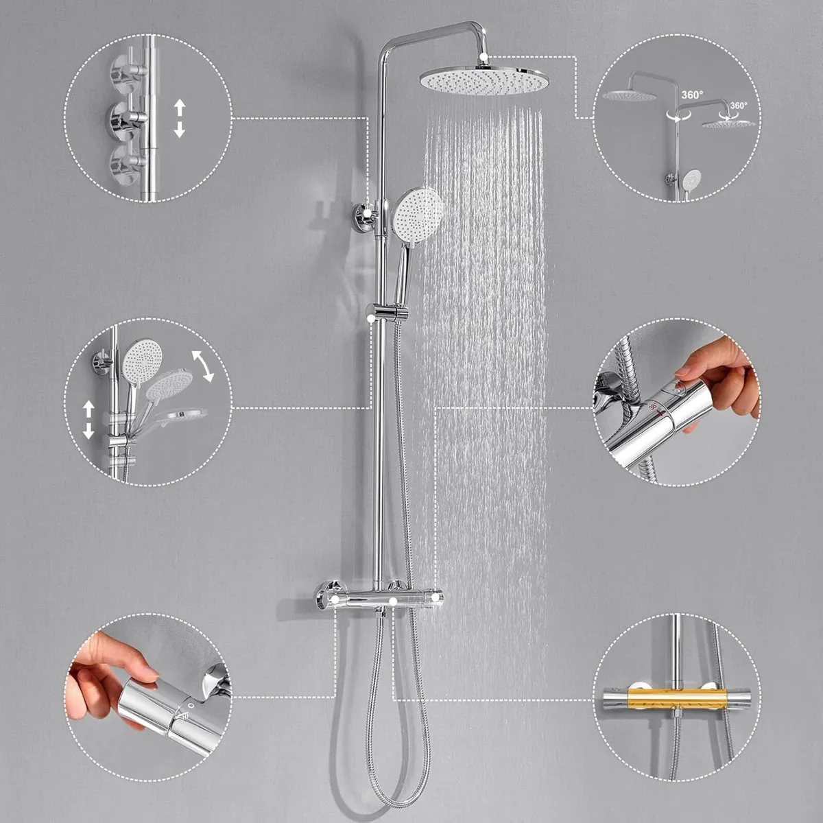 Thermostatic Shower Mixer Set 25cm Overhead - Image 3
