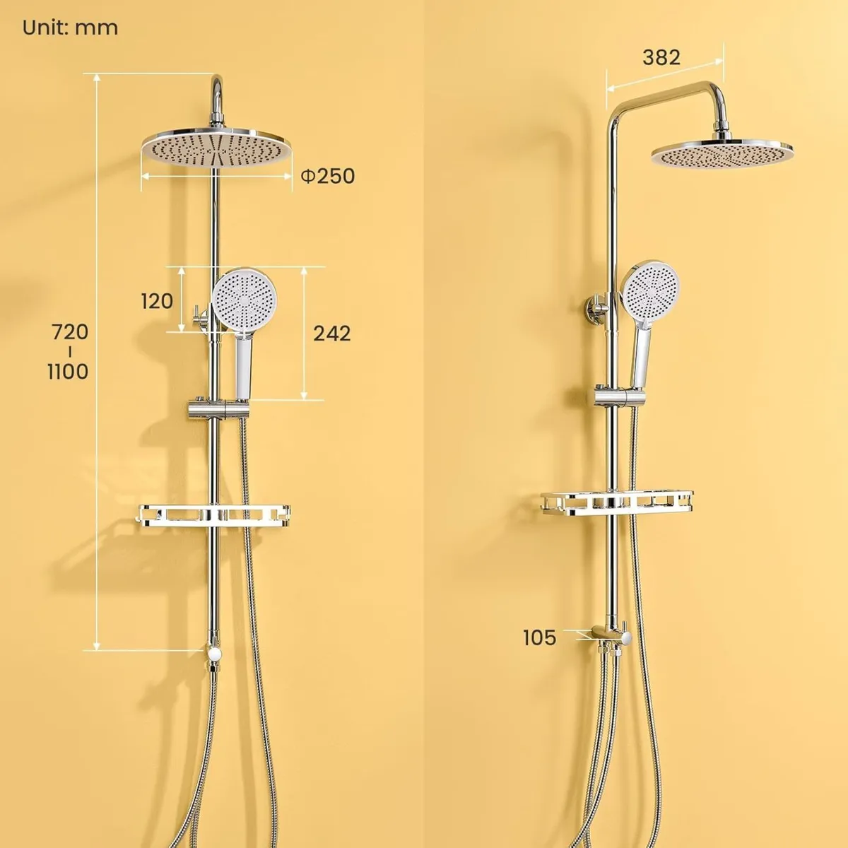 Shower Riser Rail Kit with 10 Rainfall Head High - Image 2