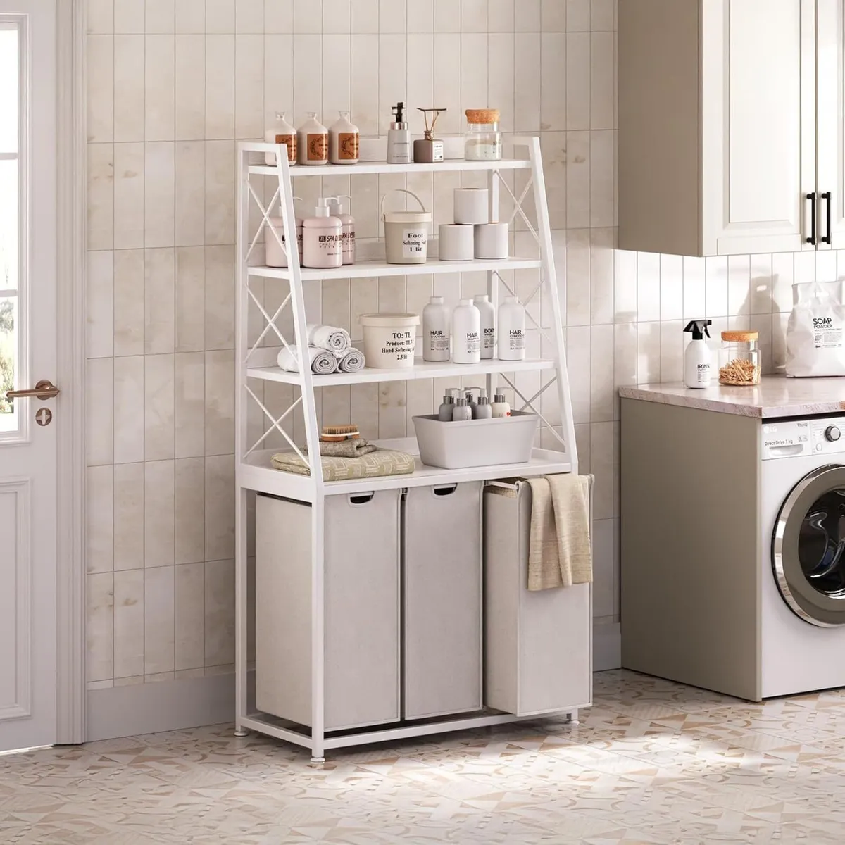 180L Laundry Basket 3 Compartments Hamper with 4 - Image 2