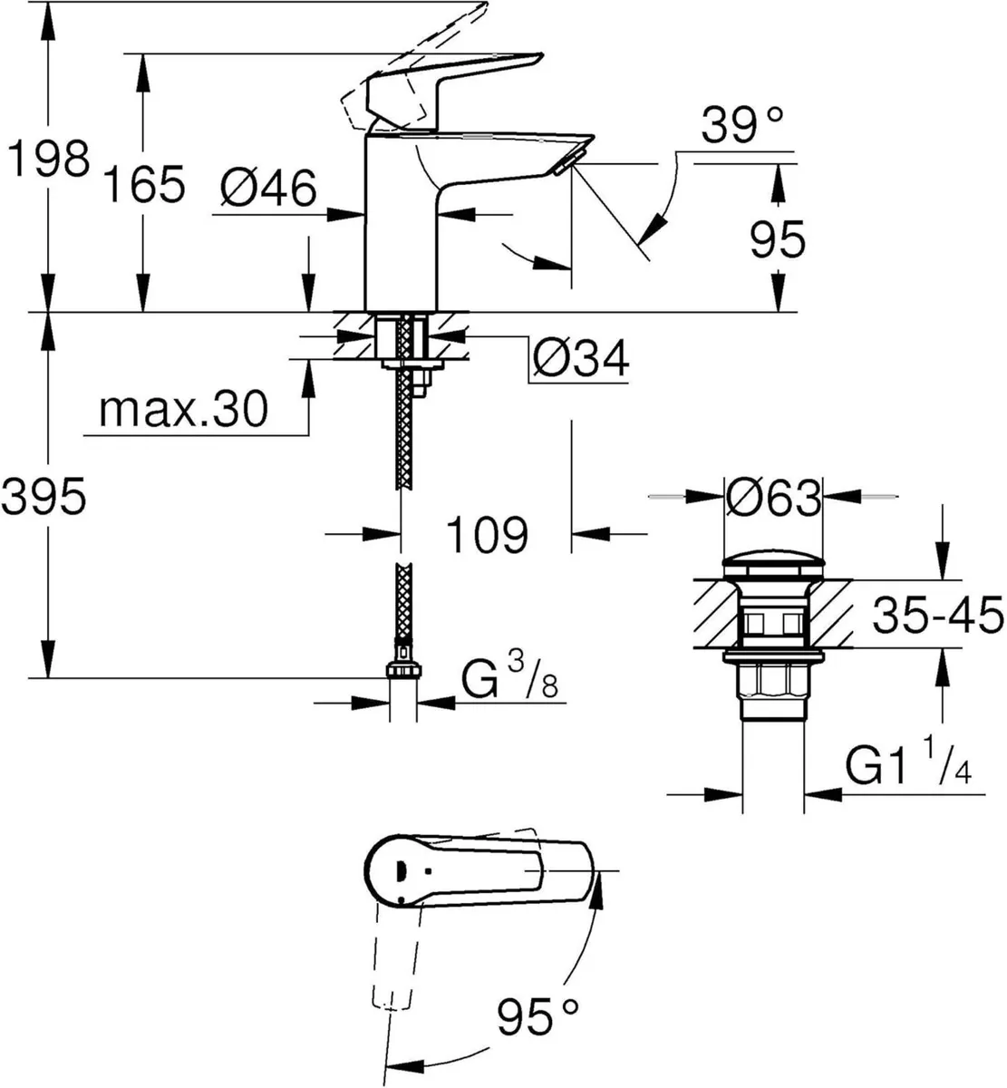 Start - Smooth Body Basin Mixer Tap with Push-Open - Image 3