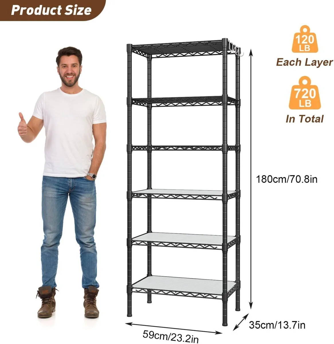 6-Shelf Storage Unit with Height Adjustable - Image 3