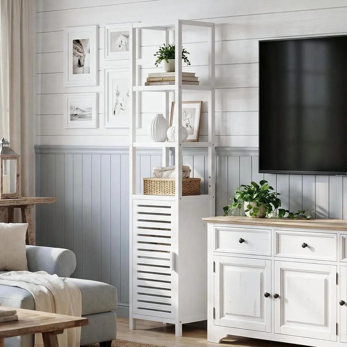 Bathroom Storage Cabinet Bamboo Tall Narrow Linen - Image 4
