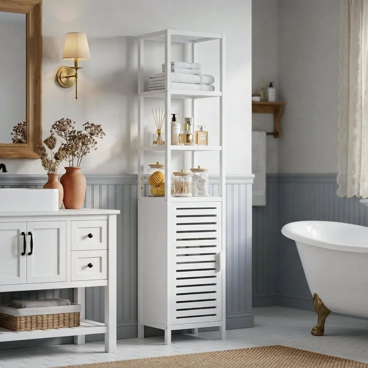Bathroom Storage Cabinet Bamboo Tall Narrow Linen - Image 2