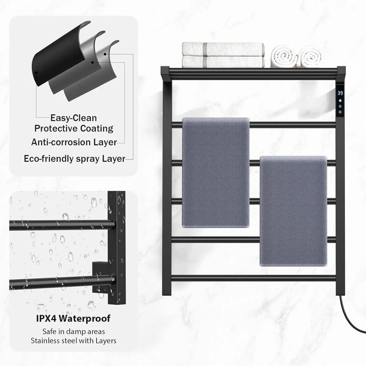 Black Radiator Electric Towel with Thermostat - Image 4
