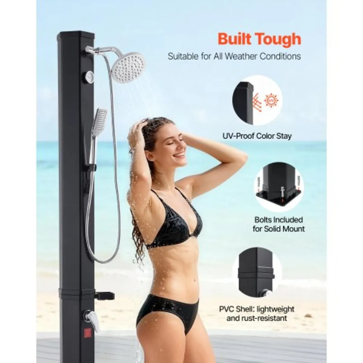 40L Solar Heated Shower, 205cm Showerhead Height O - Image 2