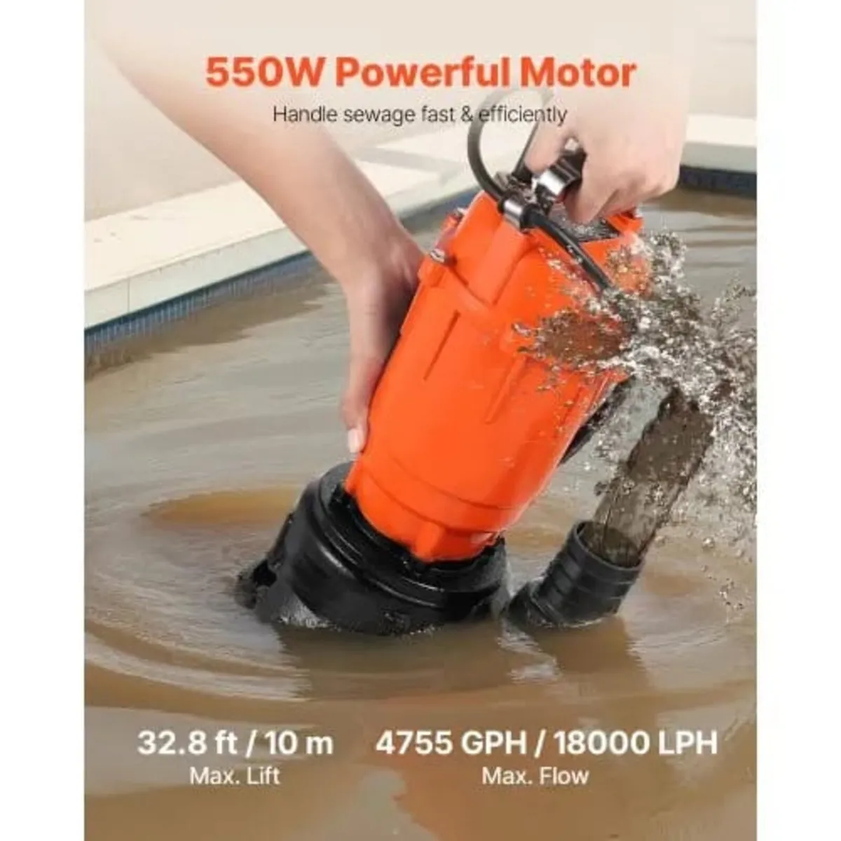 550W Submersible Trash Pump, 18000 L/H, Cast Iron - Image 2
