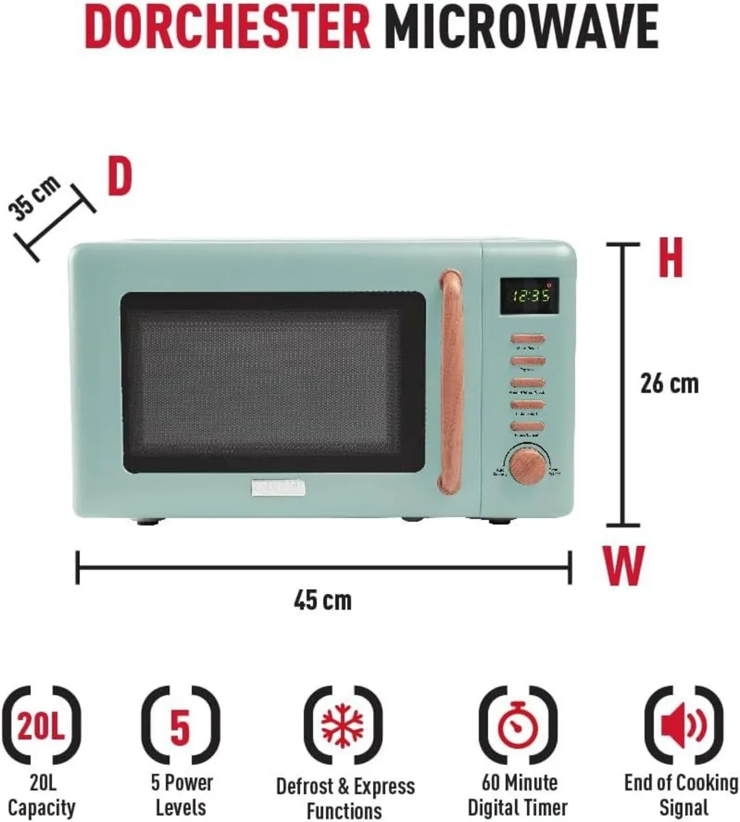 Dorchester Green Microwave Oven - 20L 800W - Image 3