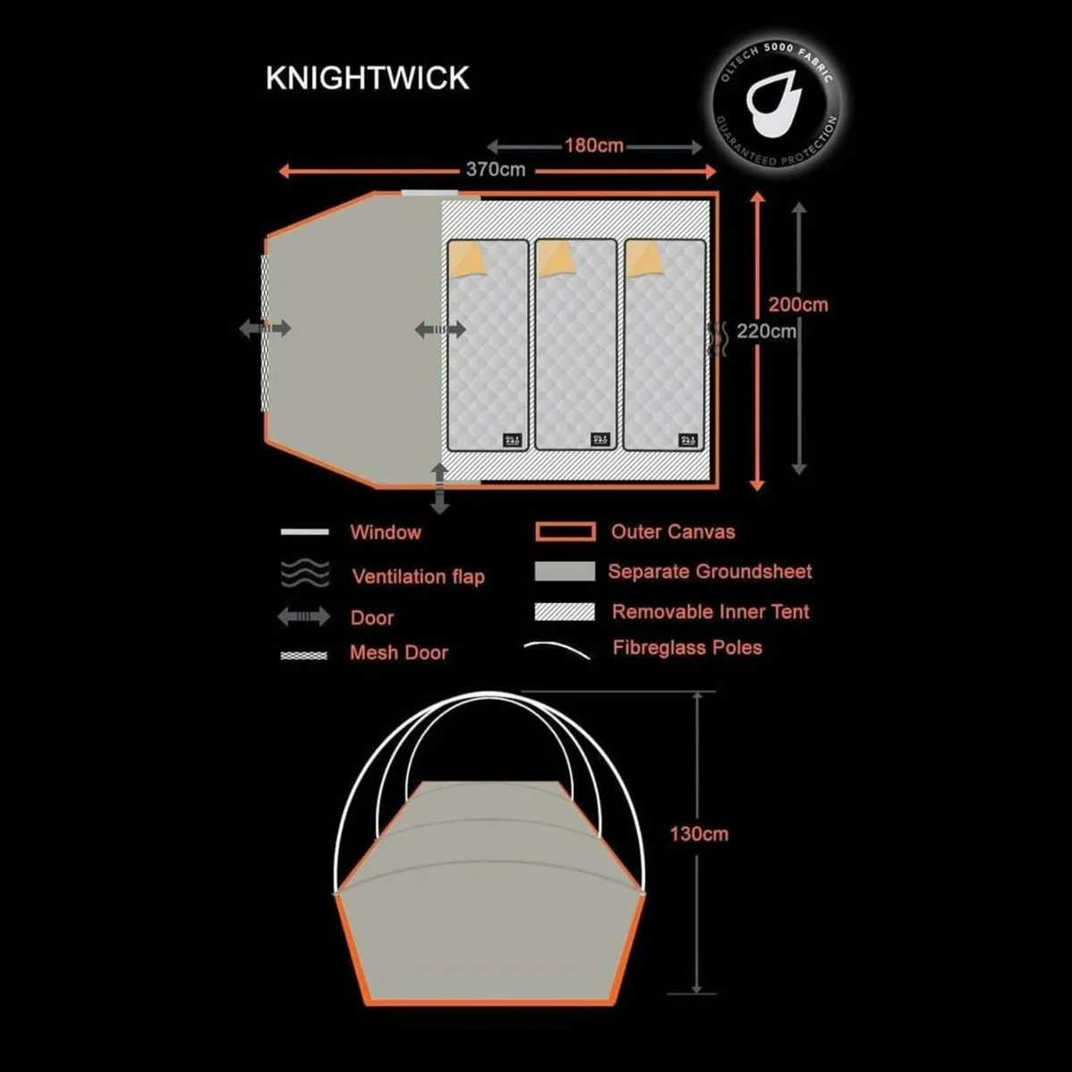 Outdoor Leisure Products 3 Berth Tunnel Tent with - Image 3
