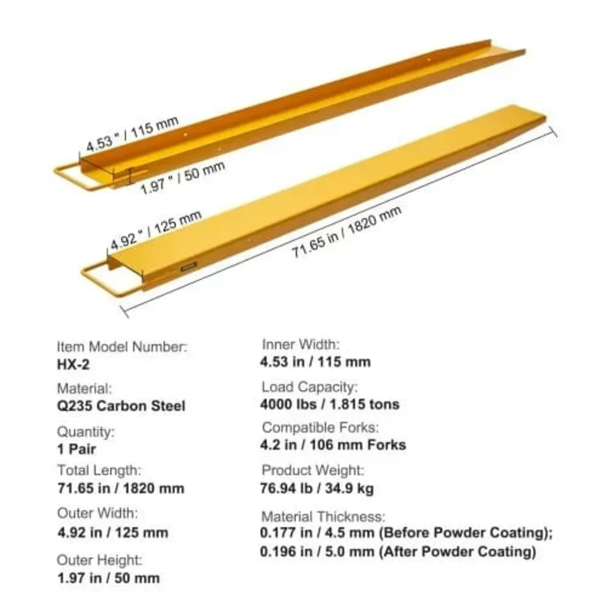 Pallet Fork Extensions, 1820 mm Length 115 mm Widt - Image 4