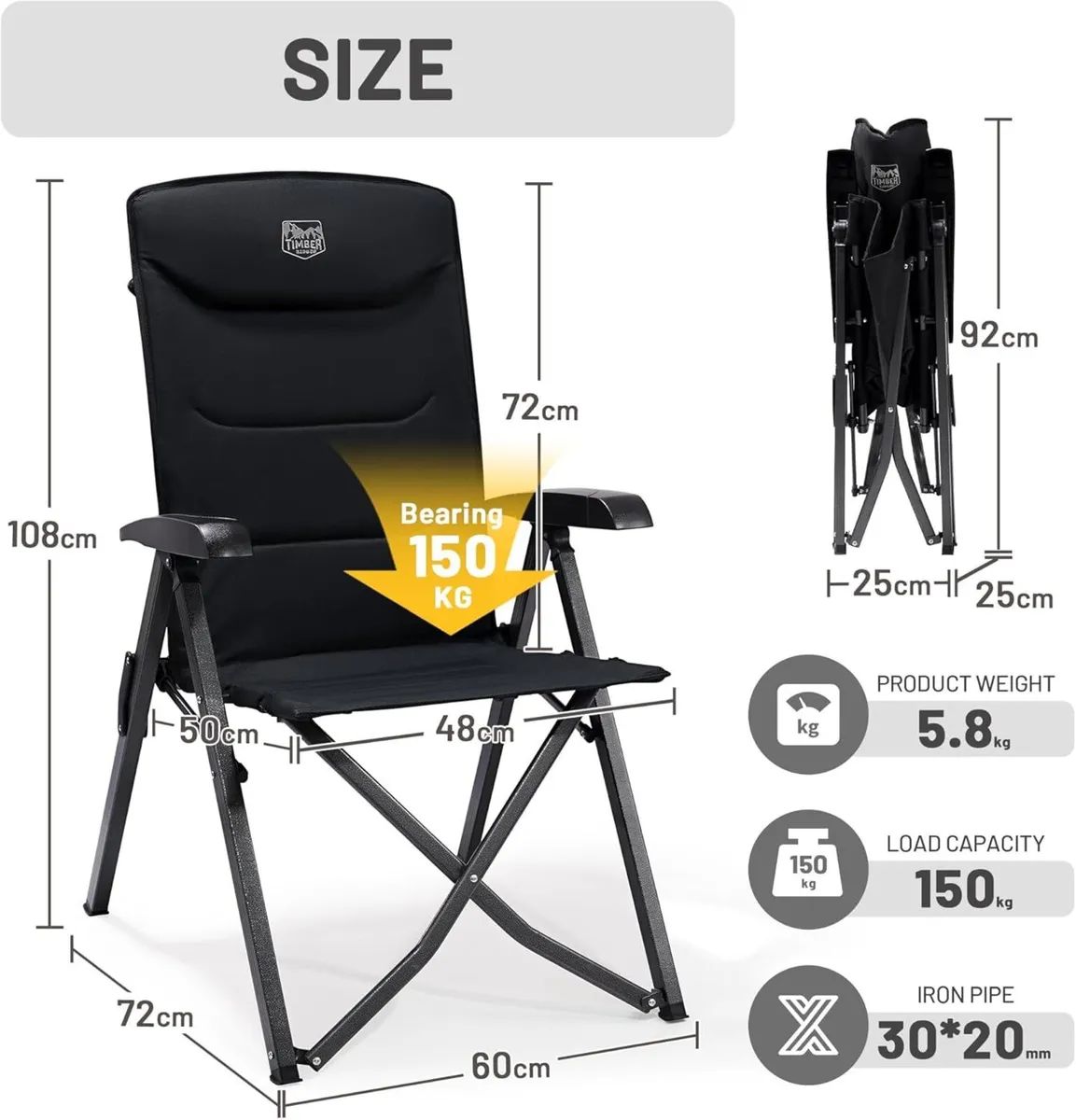 Folding Camping Chairs 2 Set for Adults Adjustable - Image 3