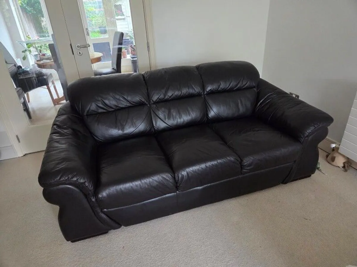 Set of 2 black leather couches for sale - Image 2