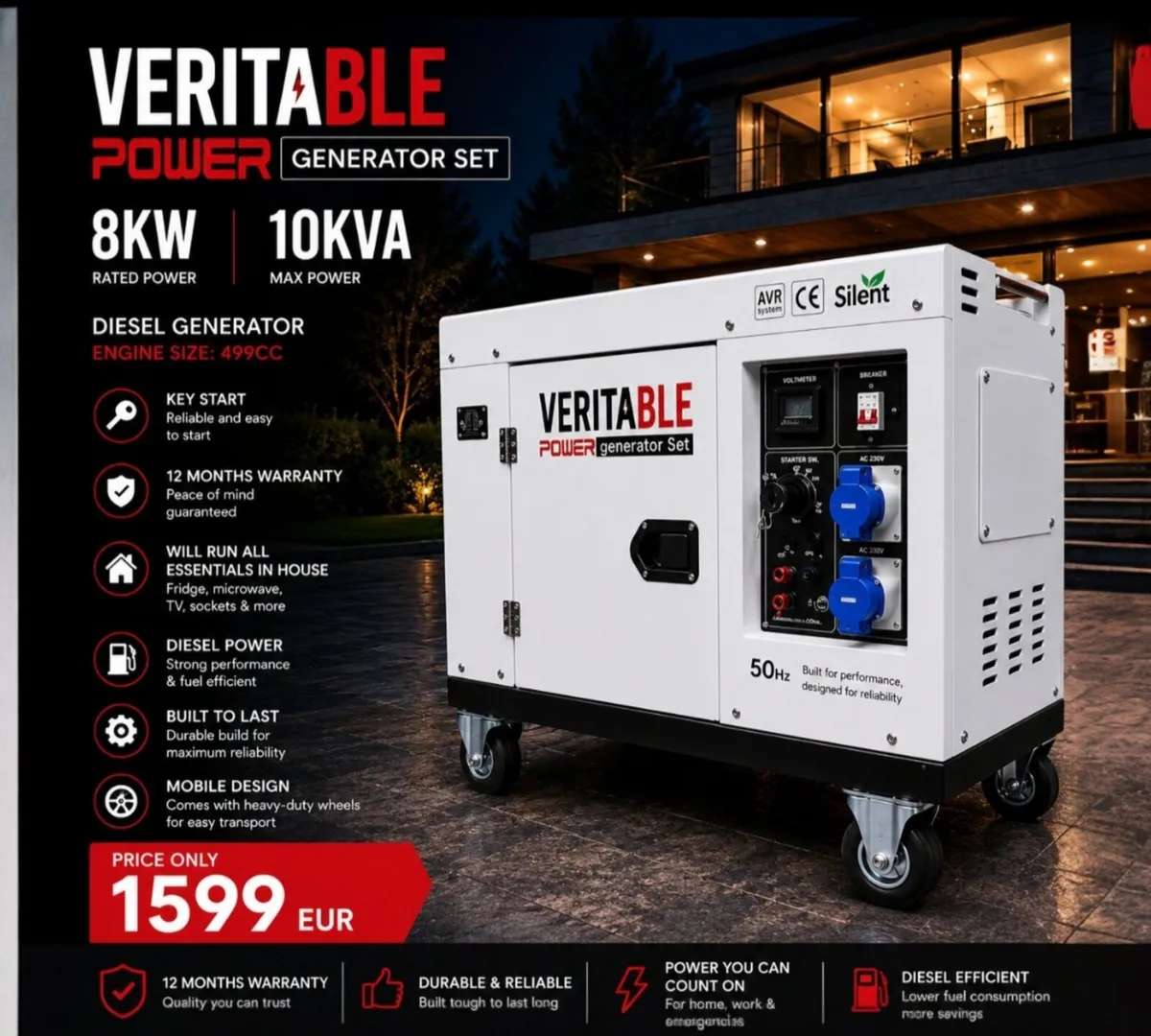 Generator 8kw 10kVA diesel key start  brand new - Image 1