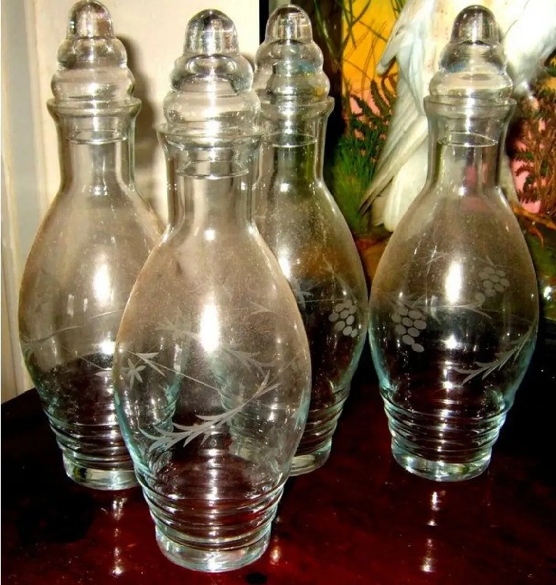 Vintage Etched Glass Decanters (Set of 4) - Image 2