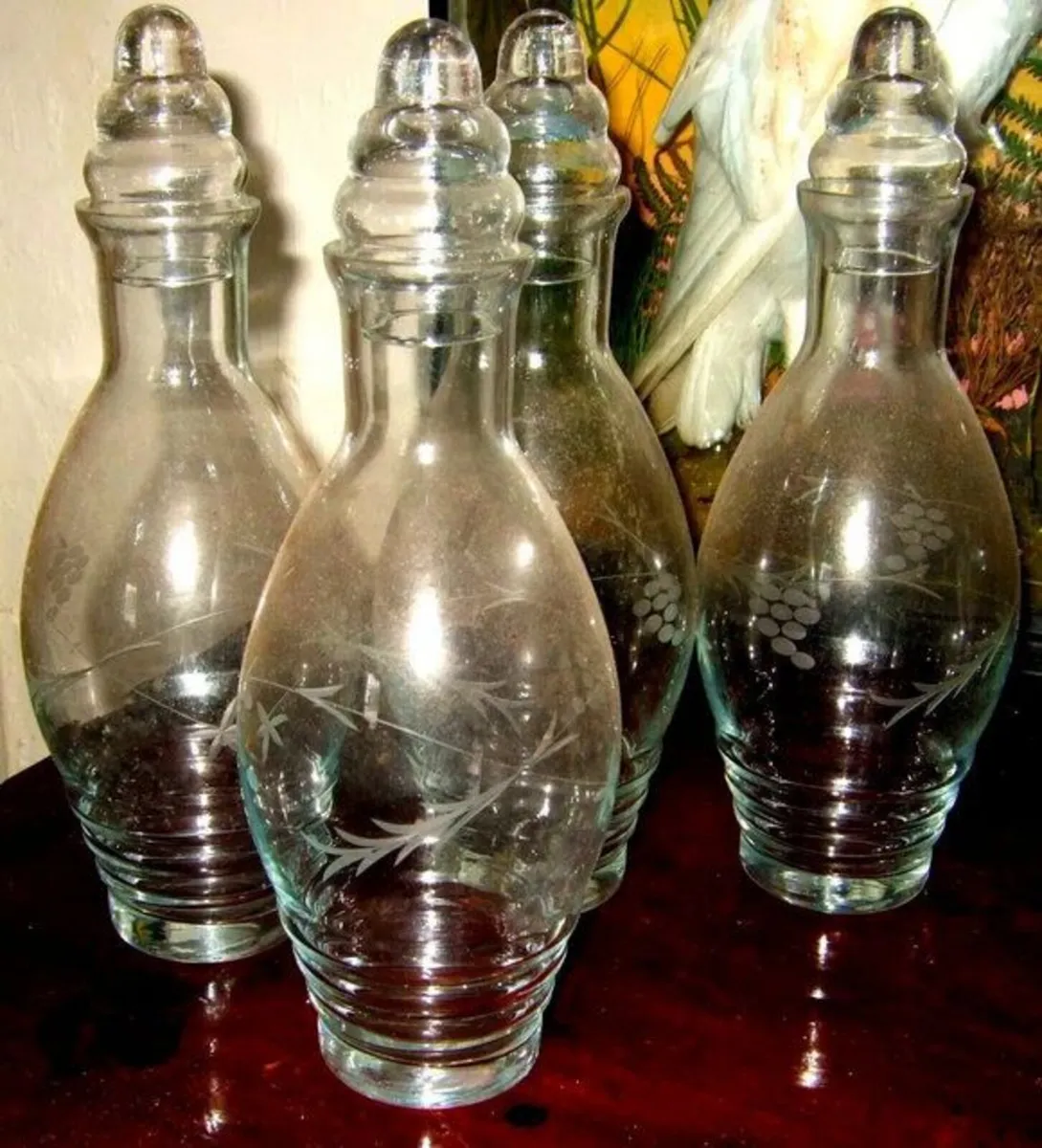 Vintage Etched Glass Decanters (Set of 4) - Image 3