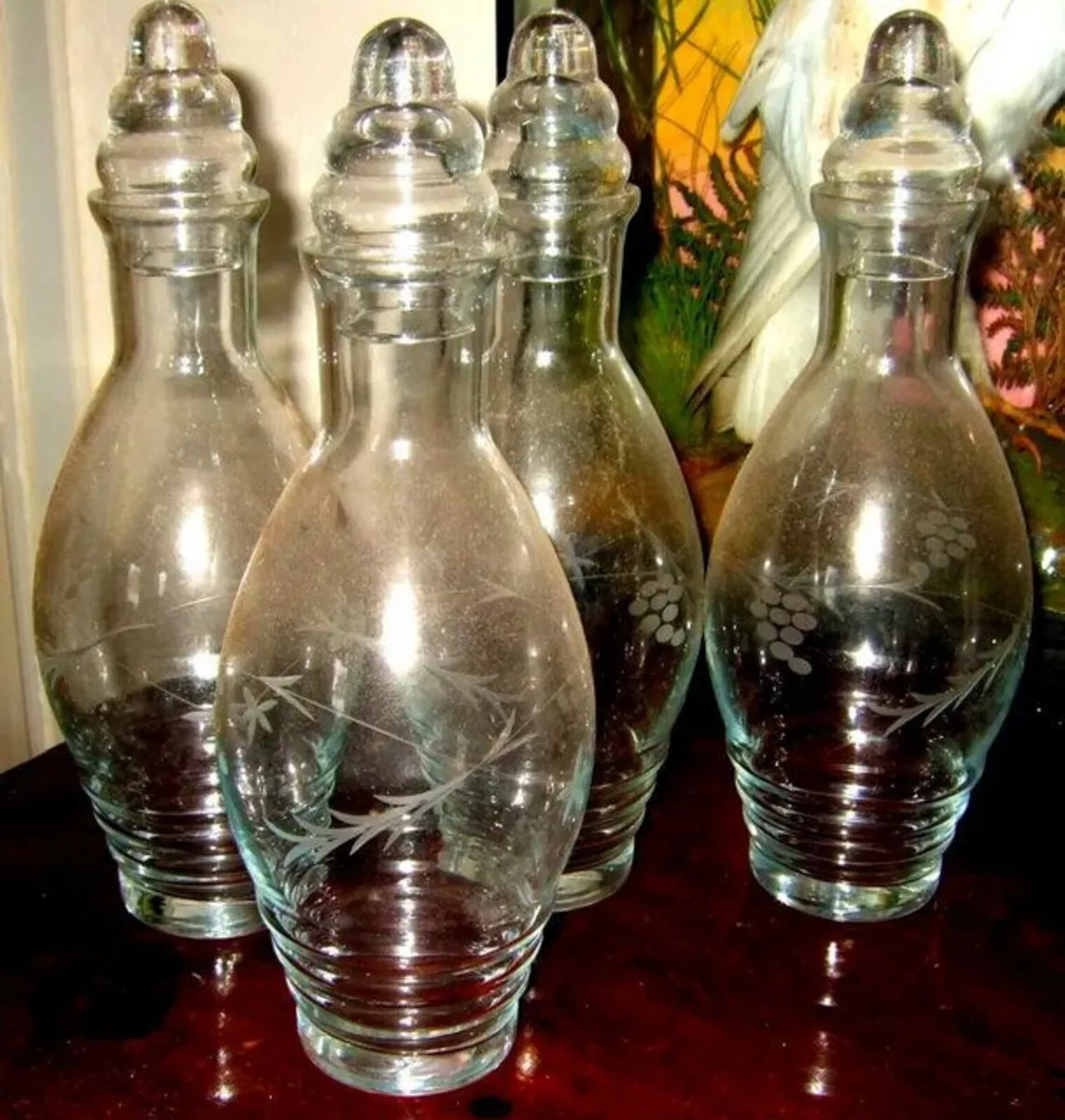 Vintage Etched Glass Decanters (Set of 4) - Image 1