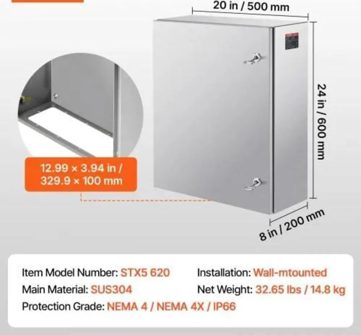 Steel Electrical Box, 60x50x20 cm, 304 Stainless S - Image 4