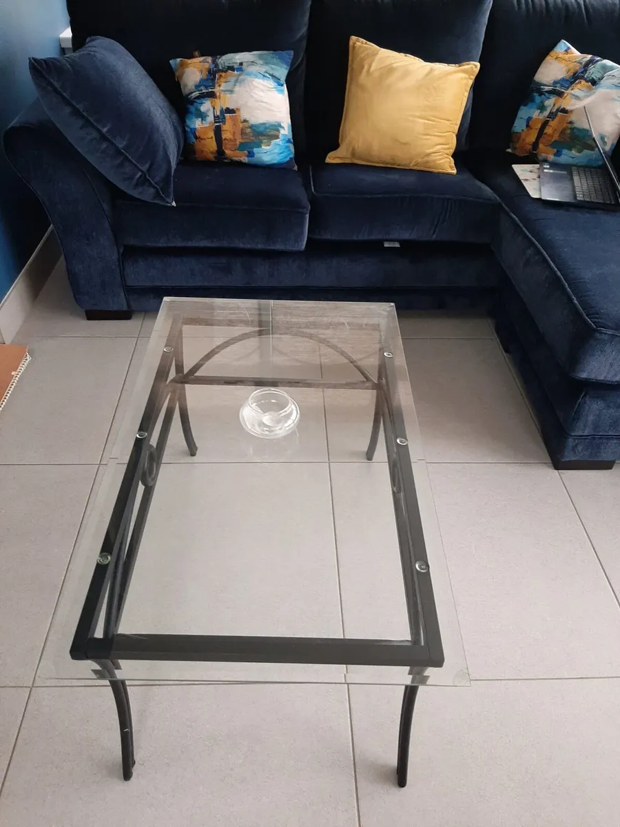 Matching glass/wrought iron coffee and side table - Image 2