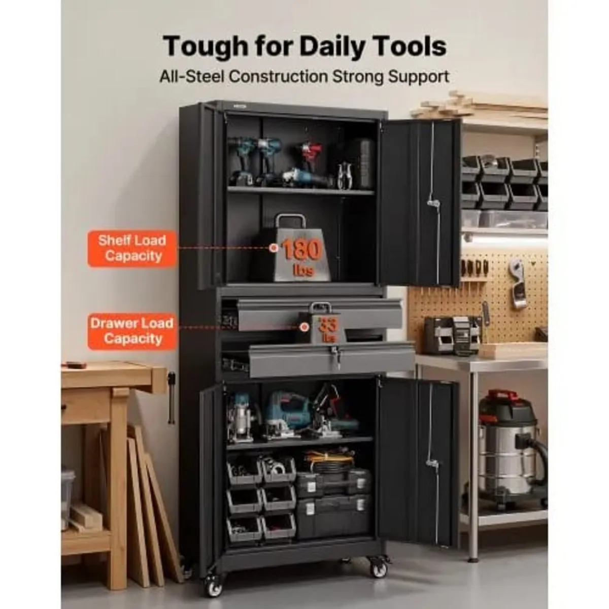 Metal Storage Cabinet with Wheels, 81.5 kg Shelf L - Image 4