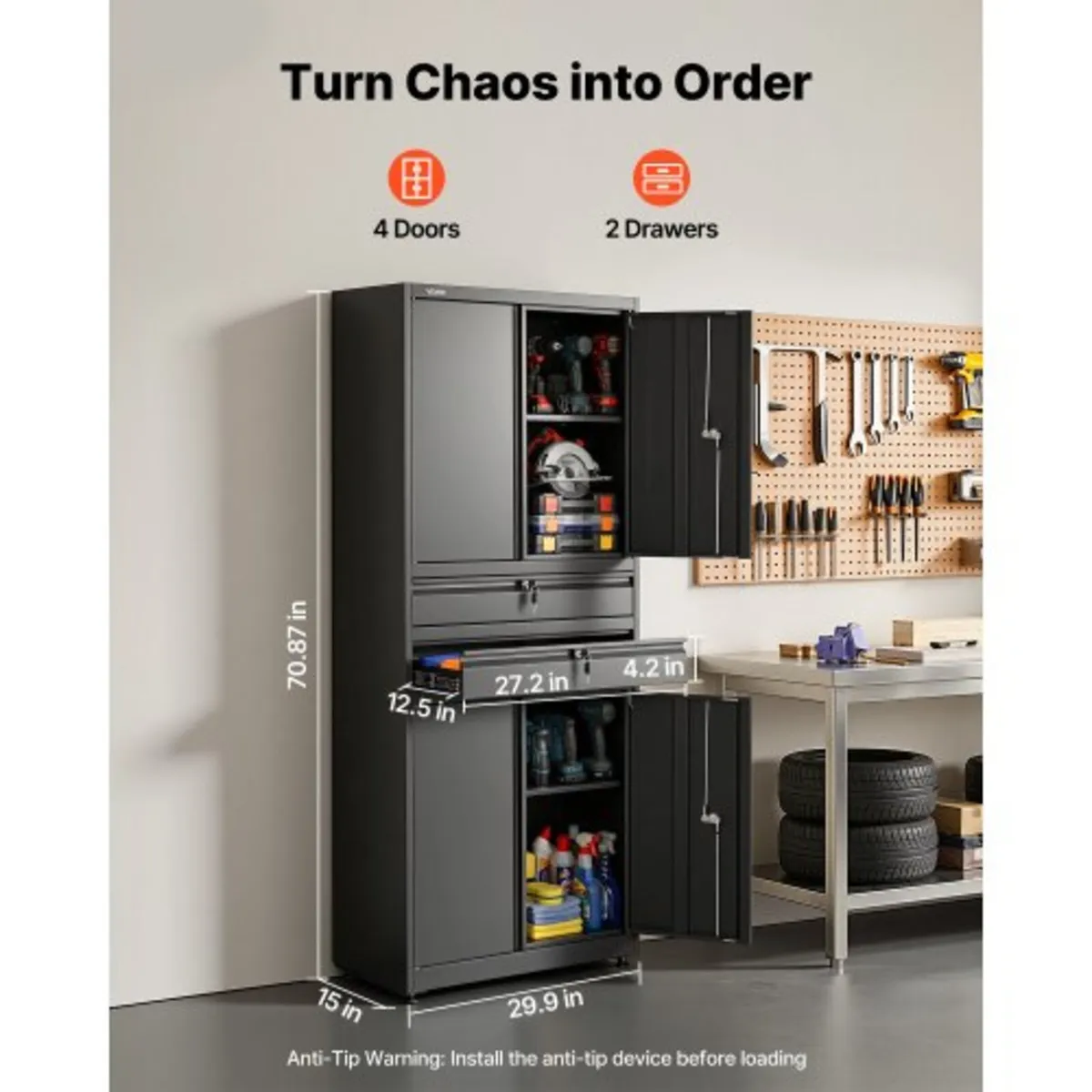 Metal Storage Cabinet, 81.5 kg Shelf Load Capacity - Image 2