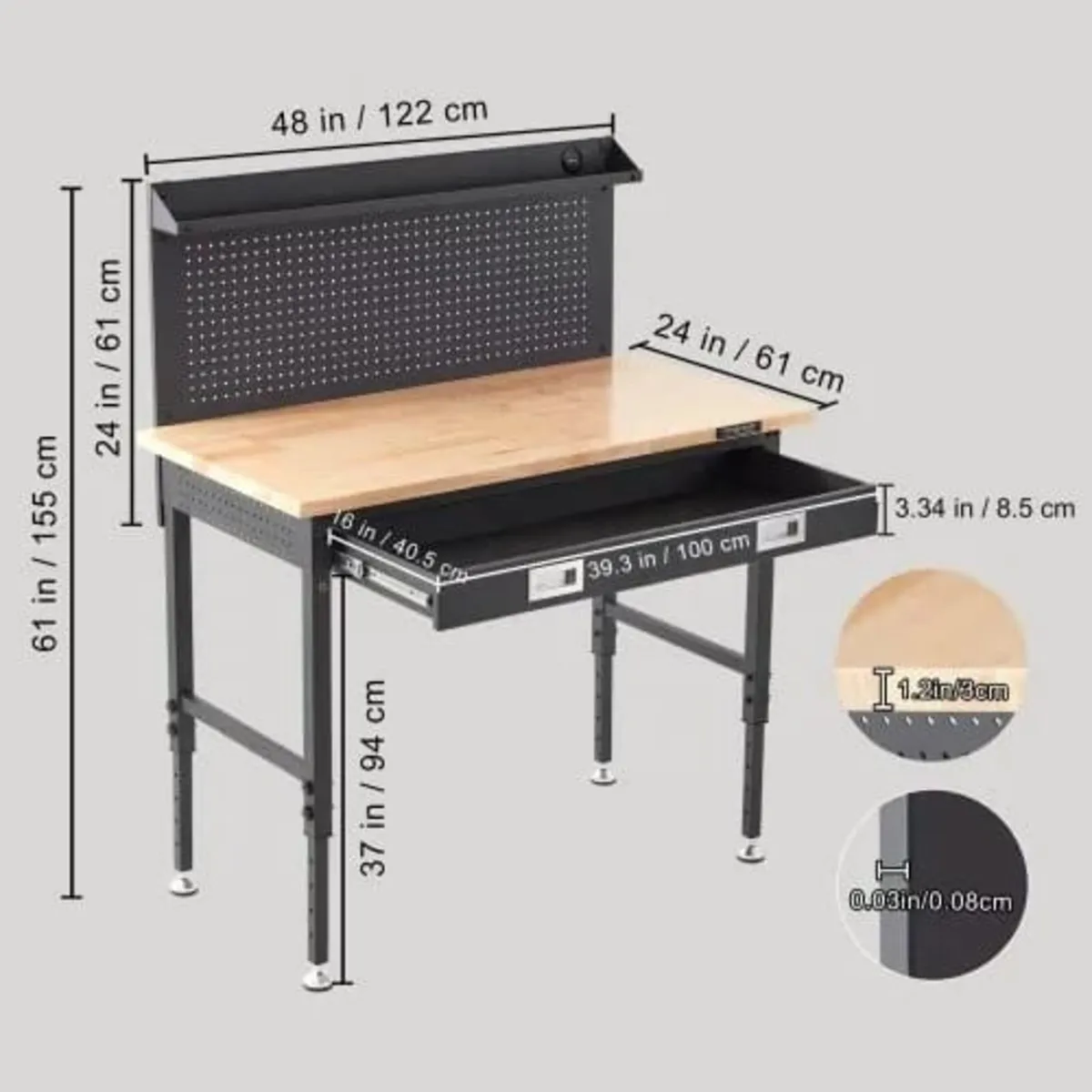 Workbench Adjustable Height 28-39.5" Work Bench Fo - Image 2