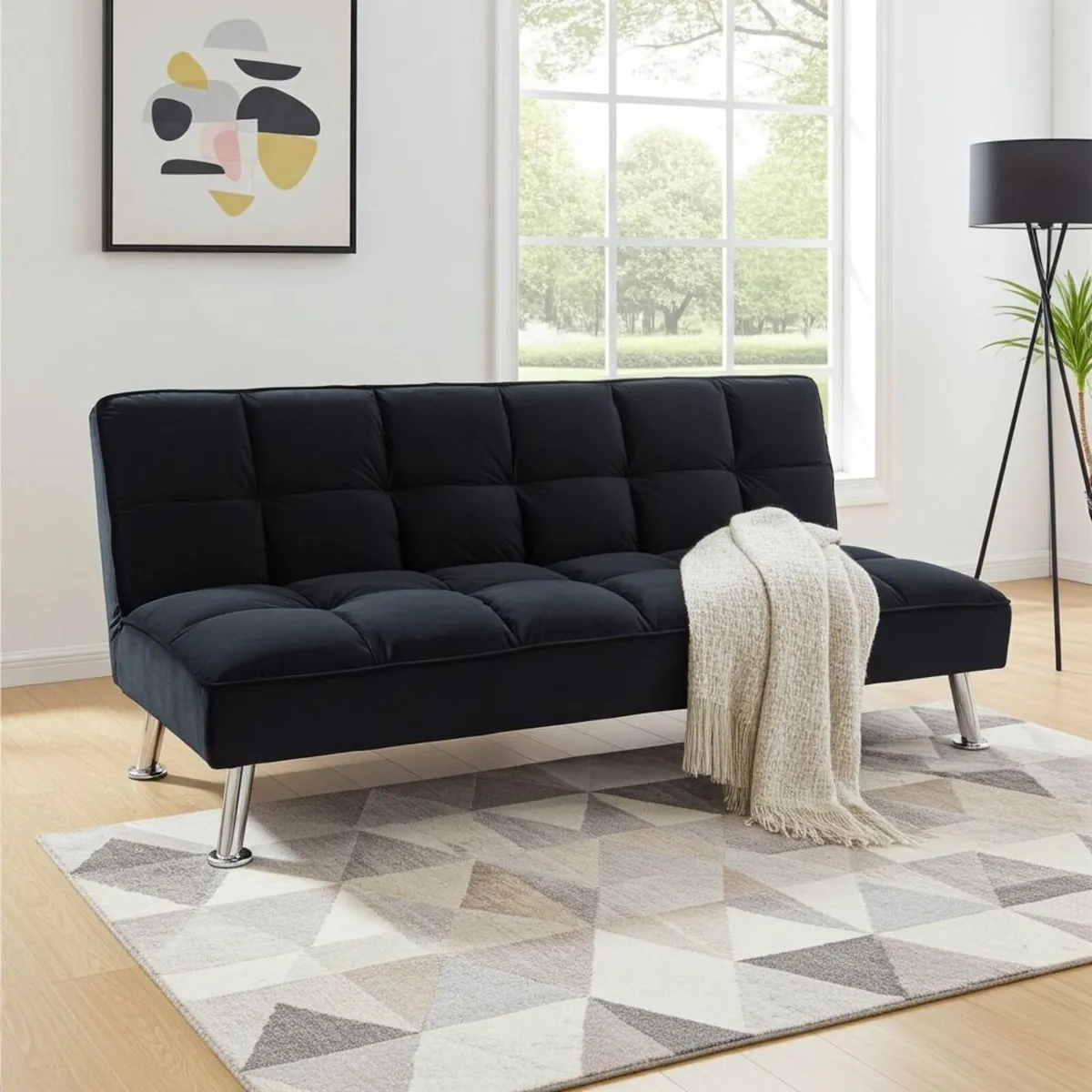 Black Velvet 3Seater Sofa Bed - Free Delivery - Image 1