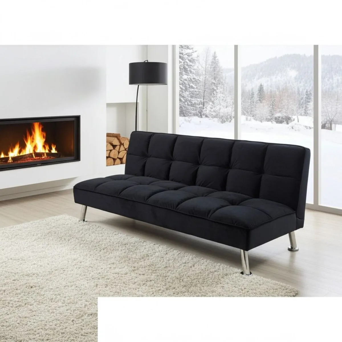 Black Velvet 3Seater Sofa Bed - Free Delivery - Image 1