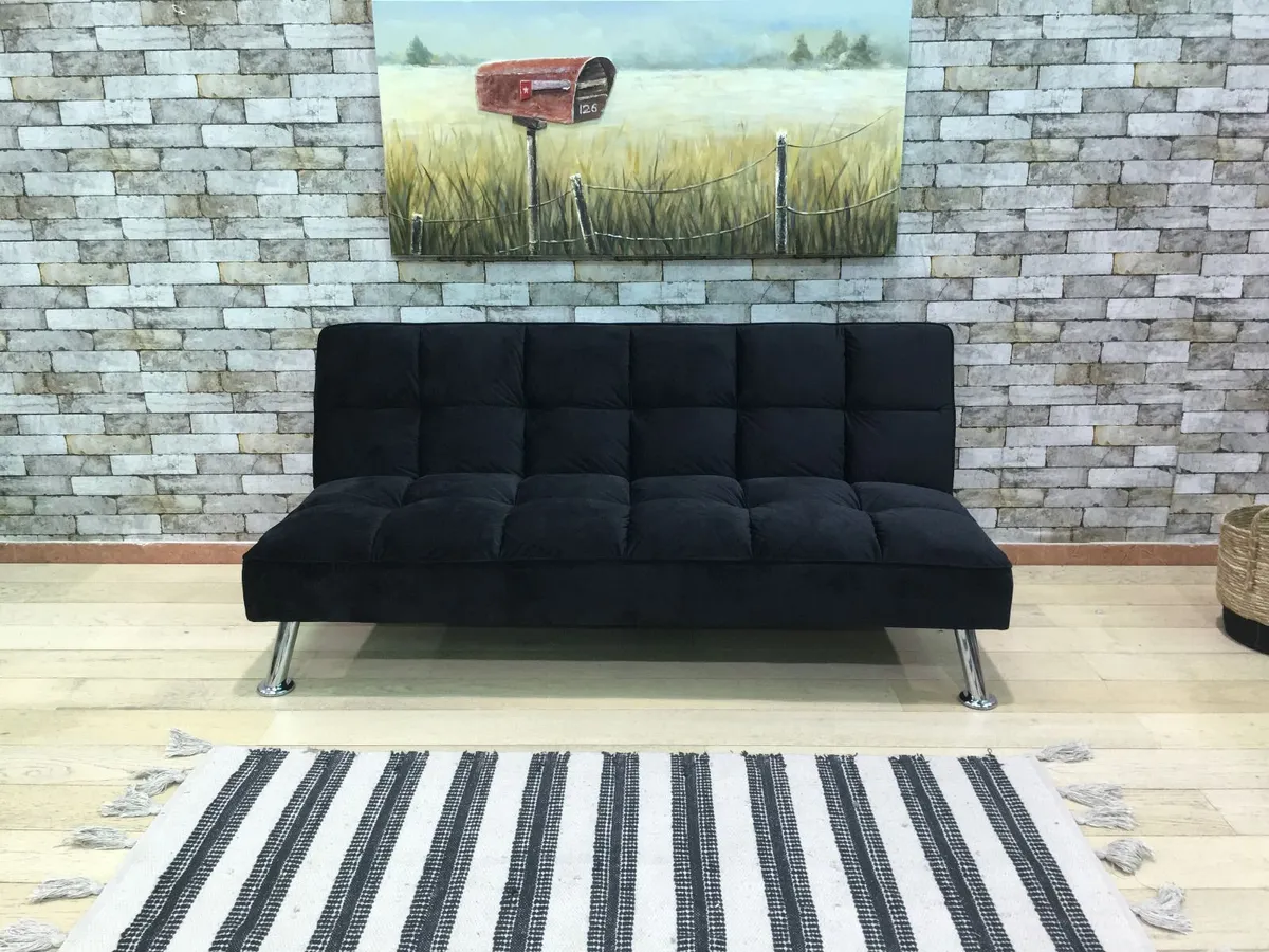 Black Velvet 3Seater Sofa Bed - Free Delivery - Image 3