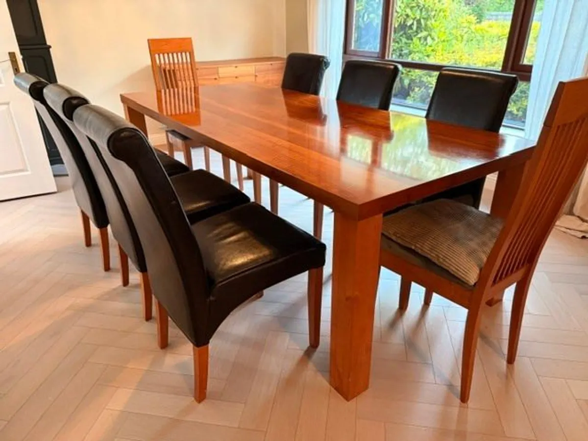 Dining Table - 6/8 Leather Seat Modern, Stylish, Cherry - Image 1