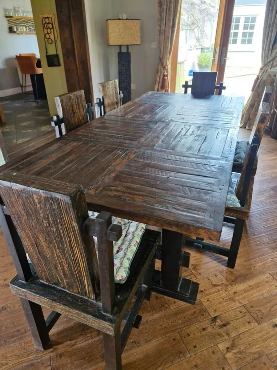 Solid Hardwood Rustic Table & 8 Chairs - Image 4