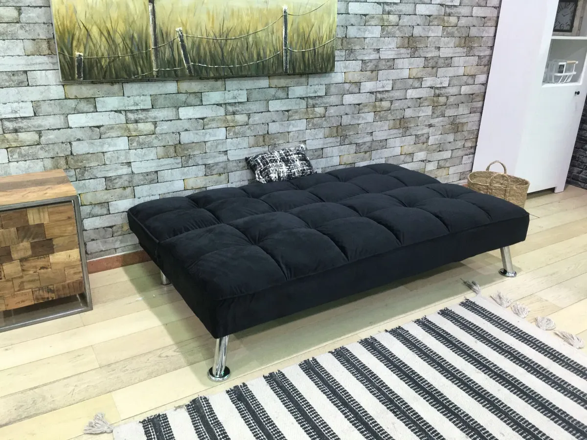 Black Velvet 3Seater Sofa Bed - Free Delivery - Image 2