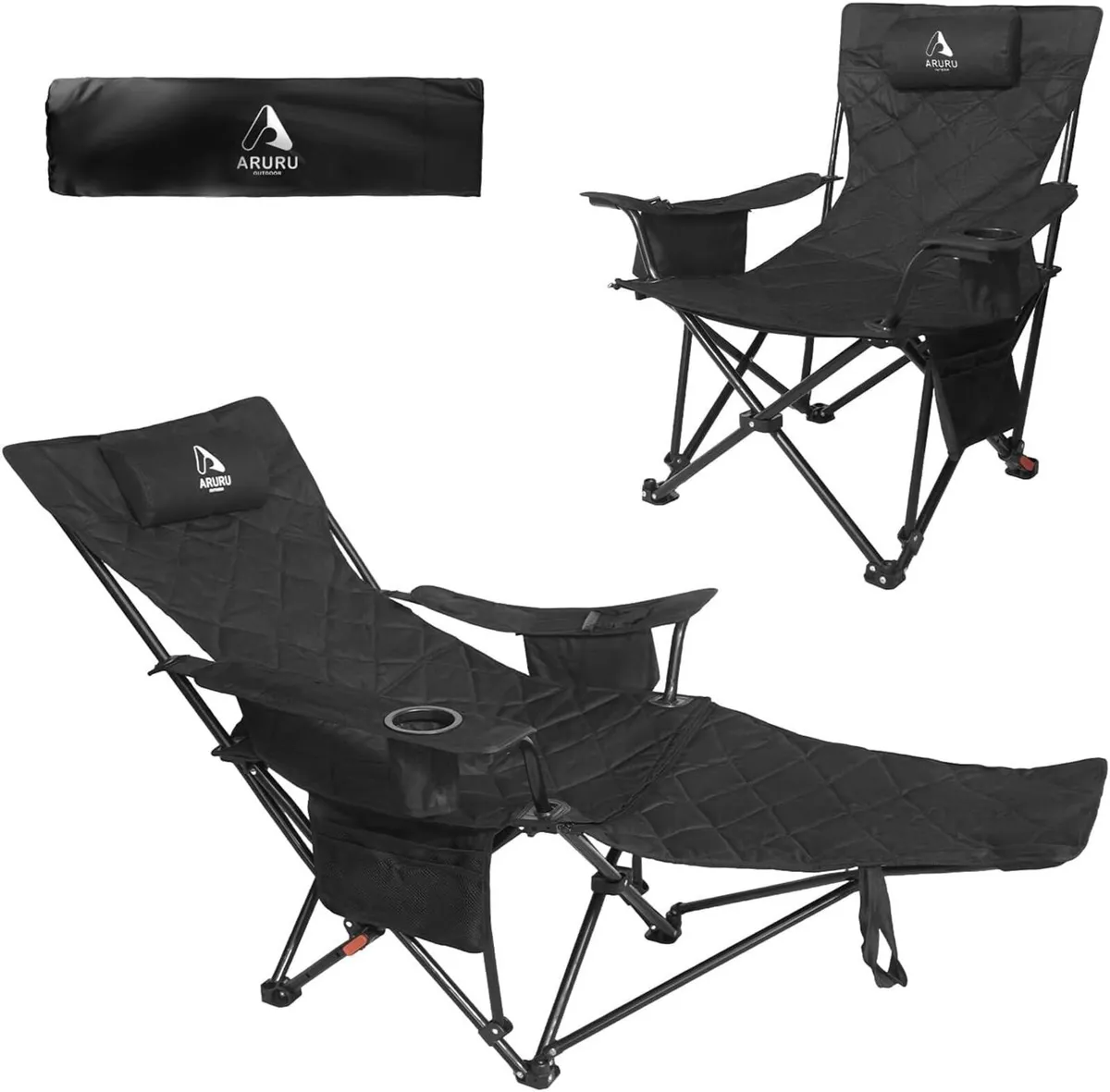 2-in-1 Reclining Camping Chair Portable Folding - Image 1
