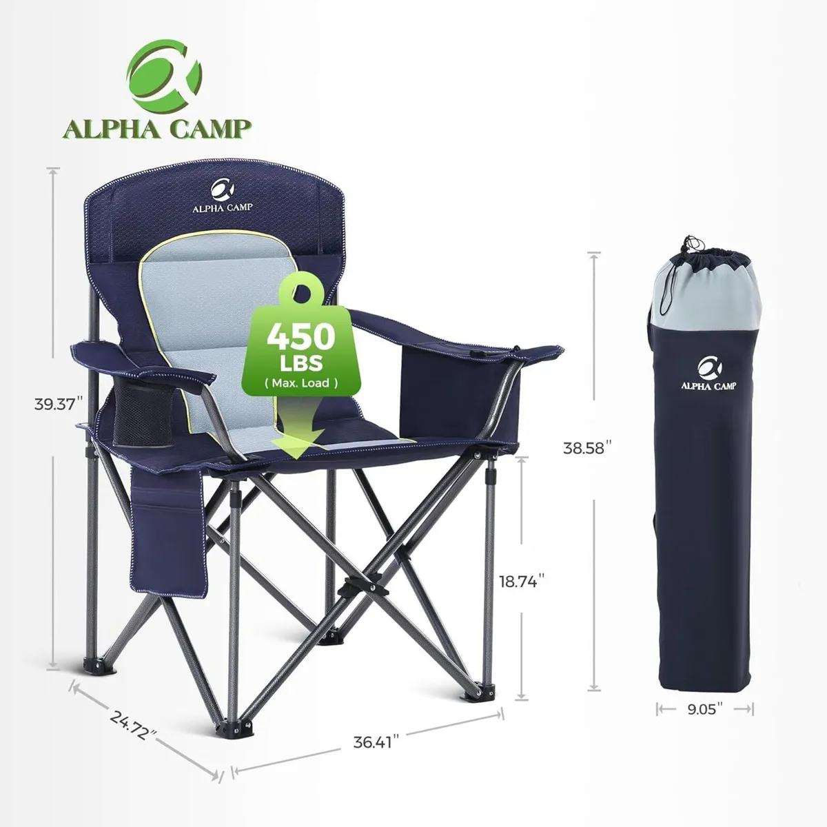 Set of 2 Camping Chairs for Adults Heavy People - Image 2