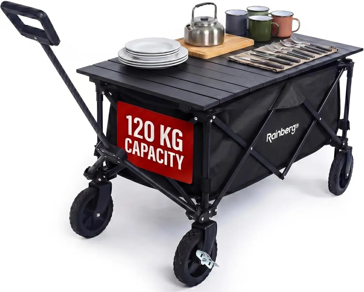 Folding Trolley on Wheels Table Top Cart with - Image 1